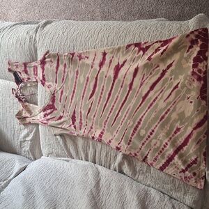 Tie Dyed Summer Dress Medium Tan Dark Pink